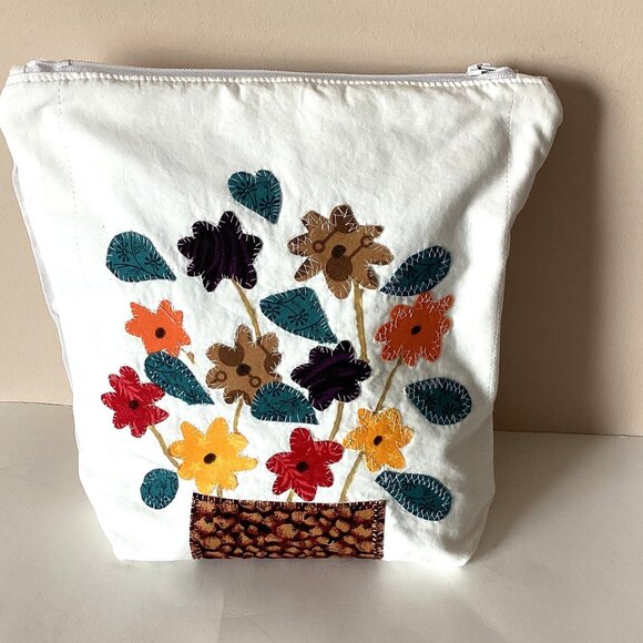 Handmade Make-up Cosmetic Bag Small Travel Pouch Sewing Quilting Case Floral - Picture 1 of 4